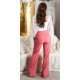 Pantaloni dama evazati, roz somon, cu talia inalta, Deussa Pantaloni dama evazati, roz somon, cu talia inalta, Deussa 5 - jojofashion.ro