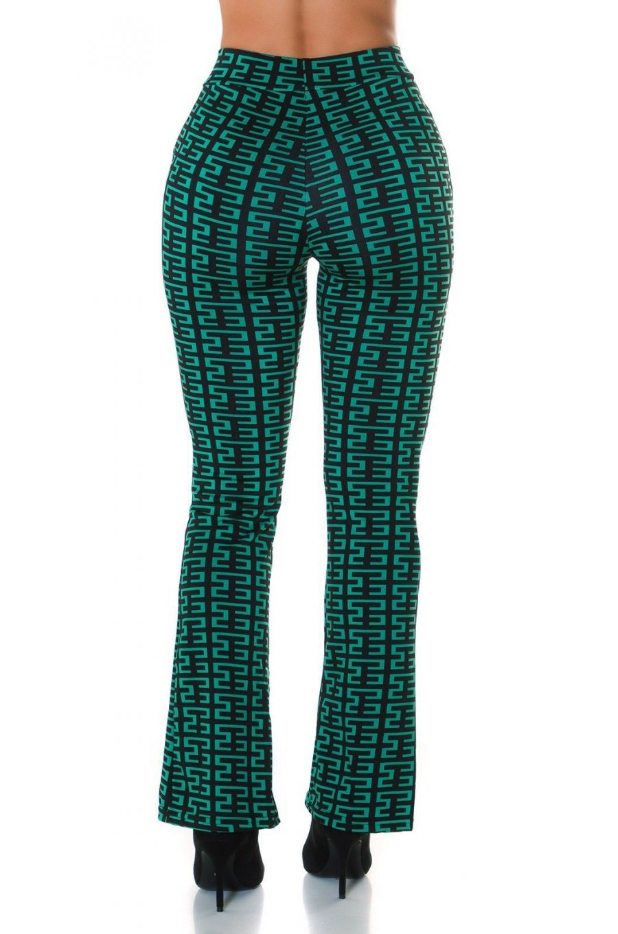 Pantaloni dama evazati, verzi cu print negru, Selinn Pantaloni dama evazati, verzi cu print negru, Selinn 2 - jojofashion.ro