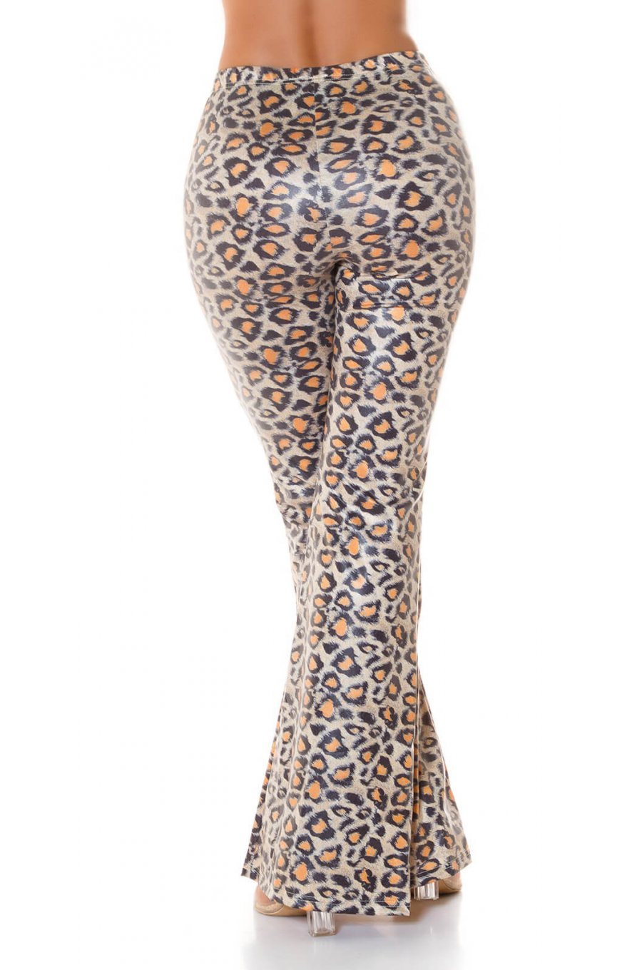 Pantaloni dama evazati WetLook animal print leopard Asya 3 - jojofashion.ro
