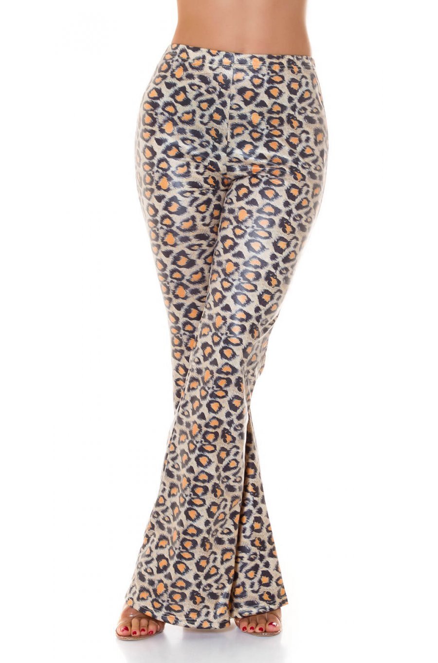 Pantaloni dama evazati WetLook animal print leopard Asya 1 - jojofashion.ro