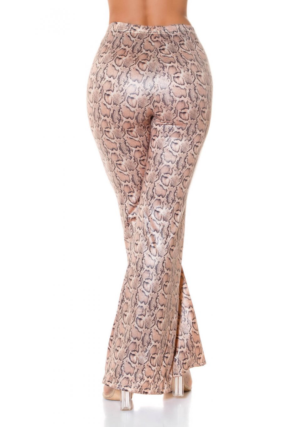 Pantaloni dama evazati WetLook animal print snake Asya 4 - jojofashion.ro