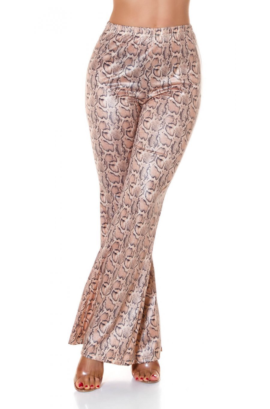 Pantaloni dama evazati WetLook animal print snake Asya 1 - jojofashion.ro