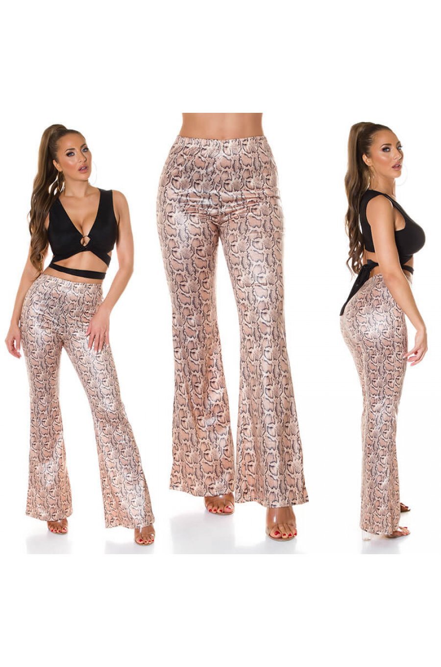 Pantaloni dama evazati WetLook animal print snake Asya 5 - jojofashion.ro