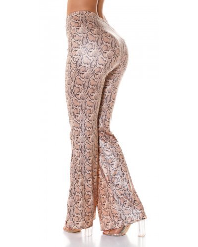 Pantaloni dama evazati WetLook animal print snake Asya - jojofashion.ro