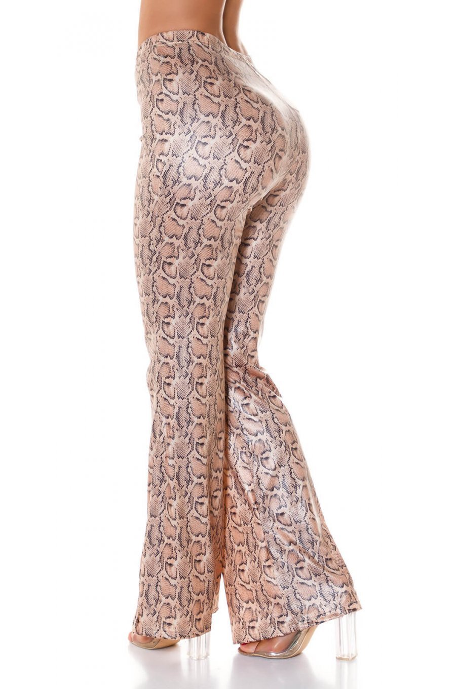 Pantaloni dama evazati WetLook animal print snake Asya 2 - jojofashion.ro