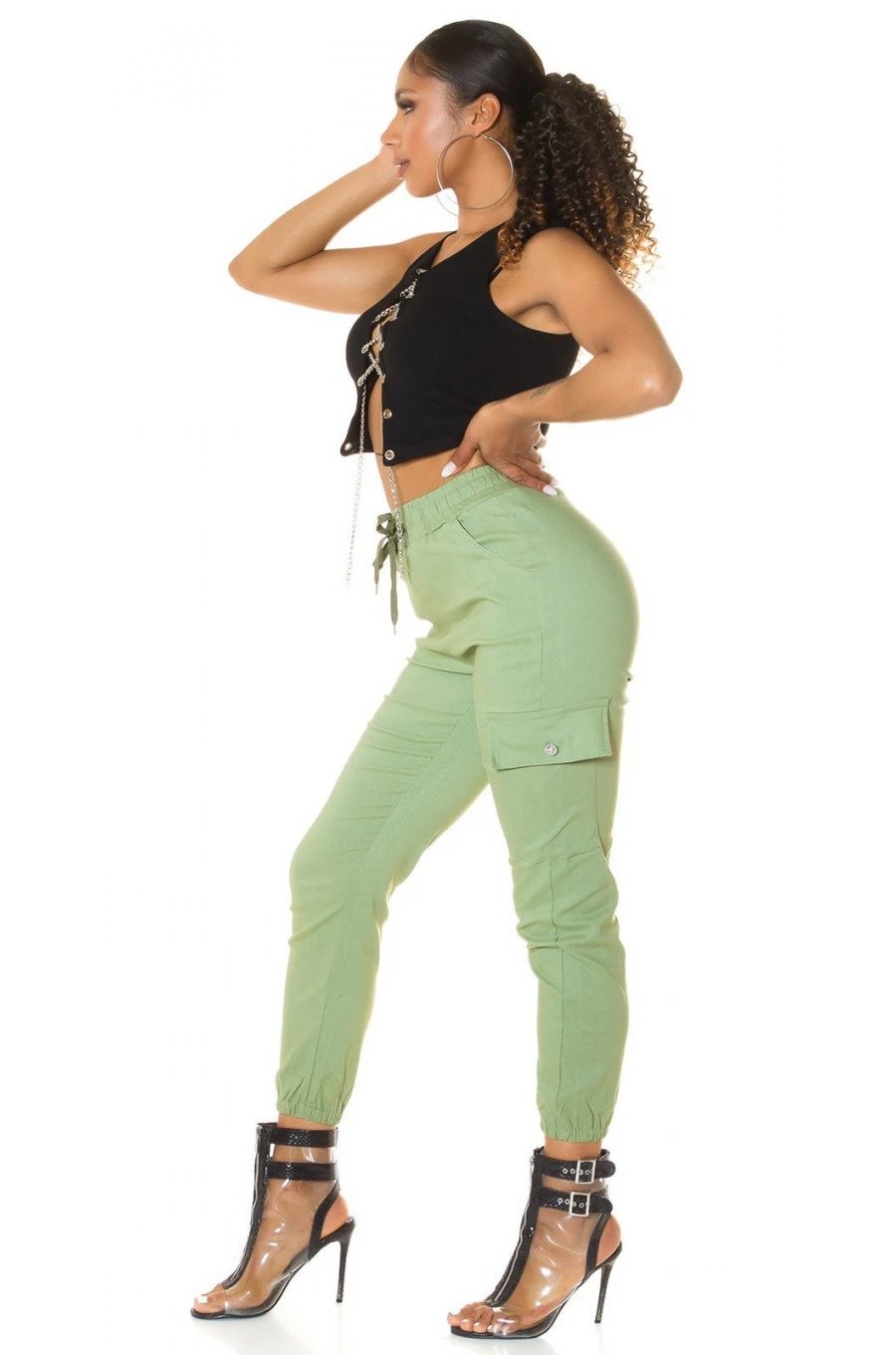 Pantaloni dama kaki cargo cu buzunare aplicate Haru Pantaloni dama kaki cargo cu buzunare aplicate Haru 5 - jojofashion.ro