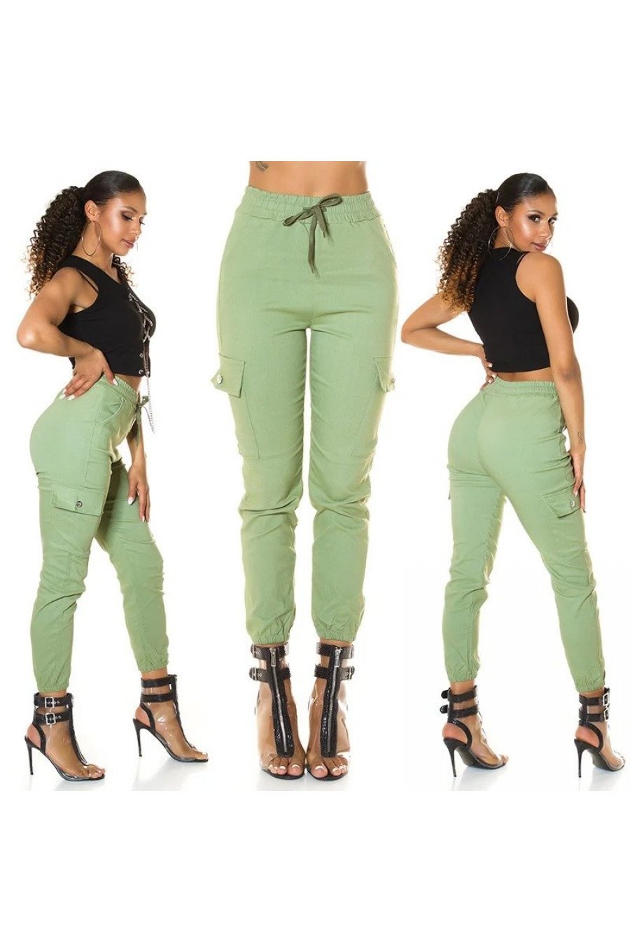Pantaloni dama kaki cargo cu buzunare aplicate Haru Pantaloni dama kaki cargo cu buzunare aplicate Haru 6 - jojofashion.ro