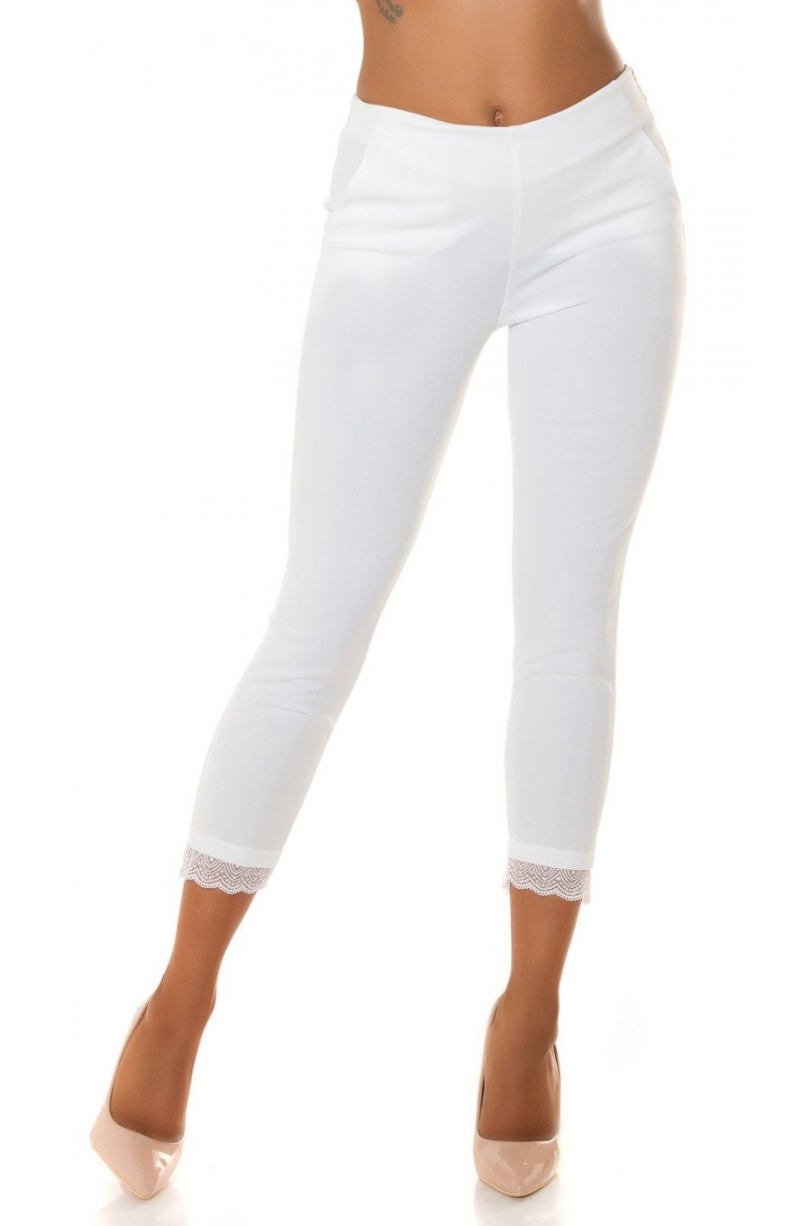 Pantaloni dama mulati, albi, cu talia inalta, Minisse Pantaloni dama mulati, albi, cu talia inalta, Minisse 1 - jojofashion.ro
