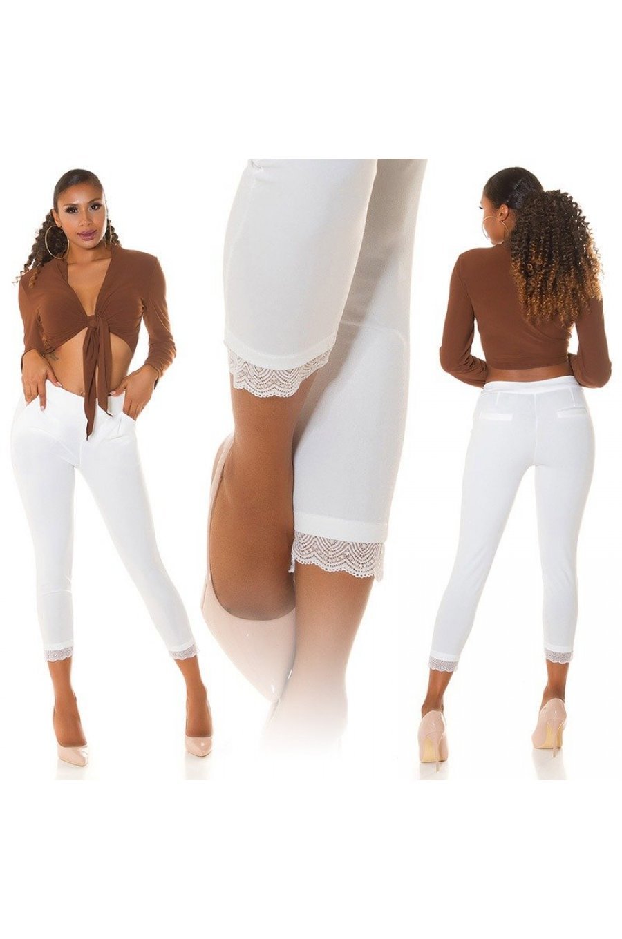 Pantaloni dama mulati, albi, cu talia inalta, Minisse Pantaloni dama mulati, albi, cu talia inalta, Minisse 6 - jojofashion.ro