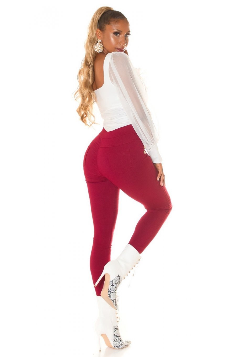 Pantaloni dama mulati, burgundy, cu talia inalta, Numaky Pantaloni dama mulati, burgundy, cu talia inalta, Numaky 4 - jojofashion.ro