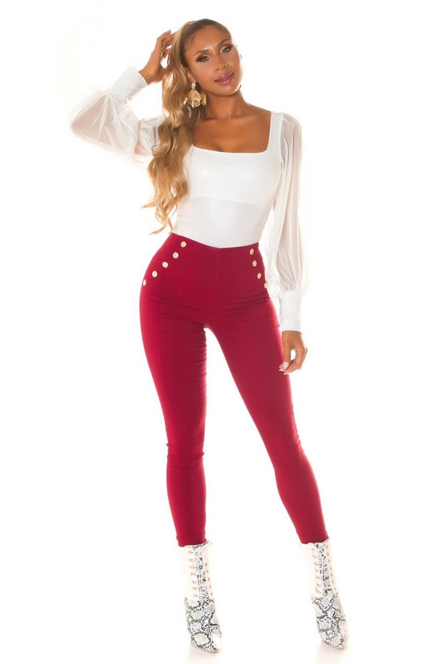 Pantaloni dama mulati, burgundy, cu talia inalta, Numaky Pantaloni dama mulati, burgundy, cu talia inalta, Numaky 5 - jojofashion.ro