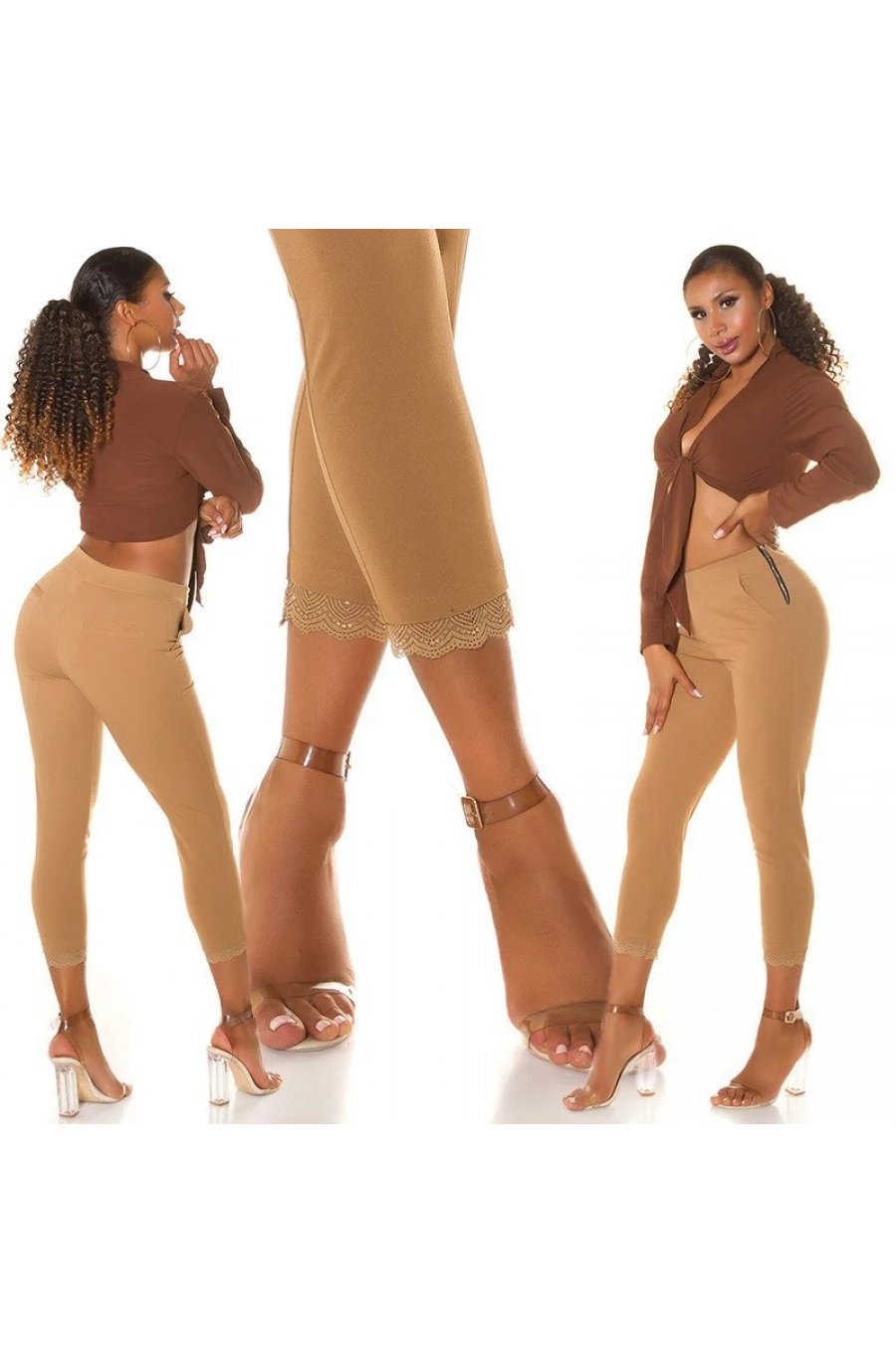 Pantaloni dama mulati, cappuccino, cu talia inalta, Minisse Pantaloni dama mulati, cappuccino, cu talia inalta, Minisse 6 - jojofashion.ro