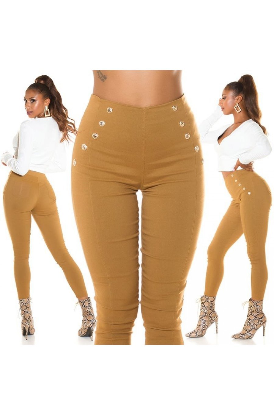 Pantaloni dama mulati, caramel, cu talia inalta, Numaky Pantaloni dama mulati, caramel, cu talia inalta, Numaky 6 - jojofashion.ro