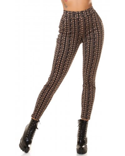 Pantaloni dama mulati negri cu print cappuccino cu talia inalta Rubine - jojofashion.ro
