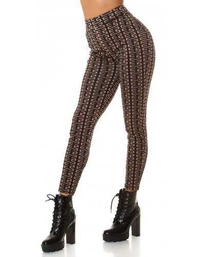 Pantaloni dama mulati negri cu print cappuccino cu talia inalta Rubine - jojofashion.ro