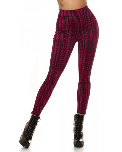 Pantaloni dama mulati negri cu print roz cu talia inalta Rubine - jojofashion.ro