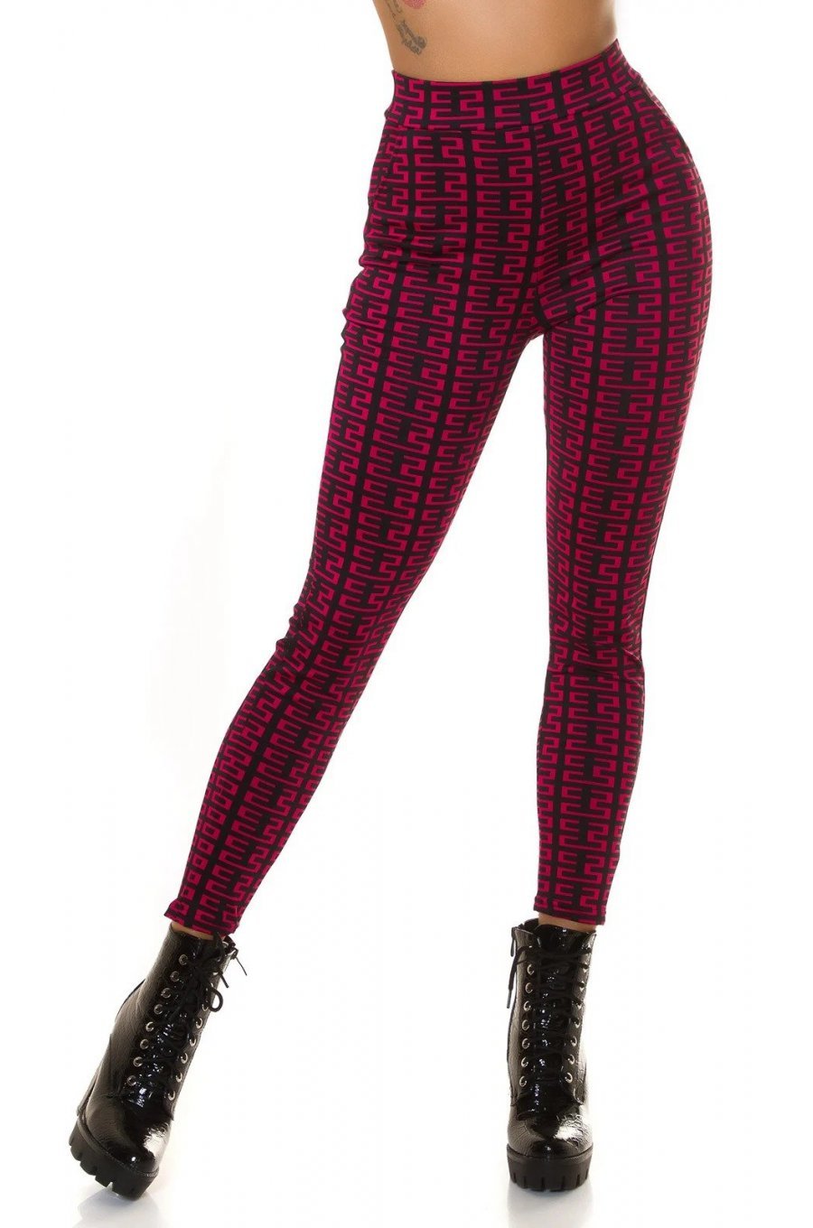 Pantaloni dama mulati negri cu print roz cu talia inalta Rubine 1 - jojofashion.ro