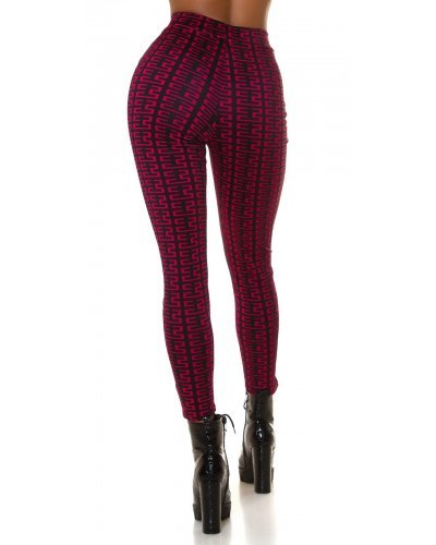 Pantaloni dama mulati negri cu print roz cu talia inalta Rubine - jojofashion.ro