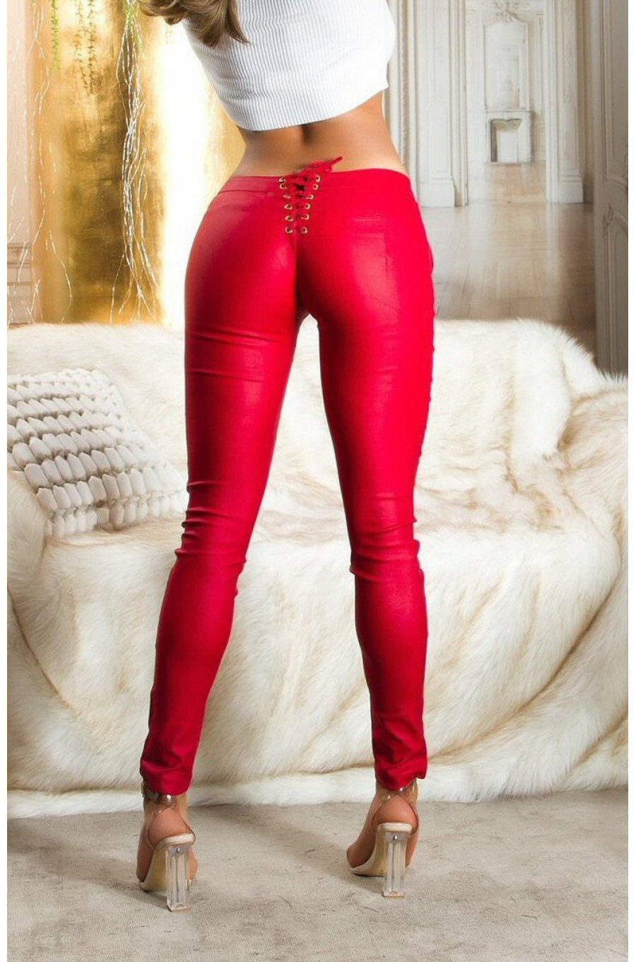 Pantaloni dama mulati, cu talia joasa, rosii, Shalina Pantaloni dama mulati, cu talia joasa, rosii, Shalina 2 - jojofashion.ro
