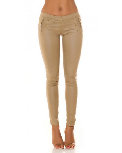 Pantaloni dama mulati, cu talia joasa, sampanie, Shalina - jojofashion.ro