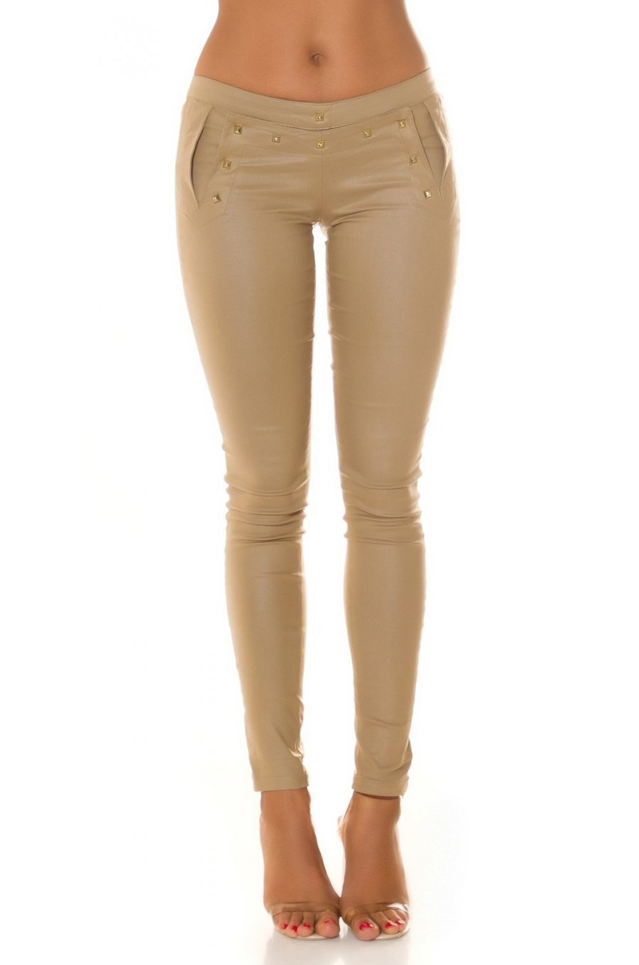 Pantaloni dama mulati, cu talia joasa, sampanie, Shalina 2 - jojofashion.ro