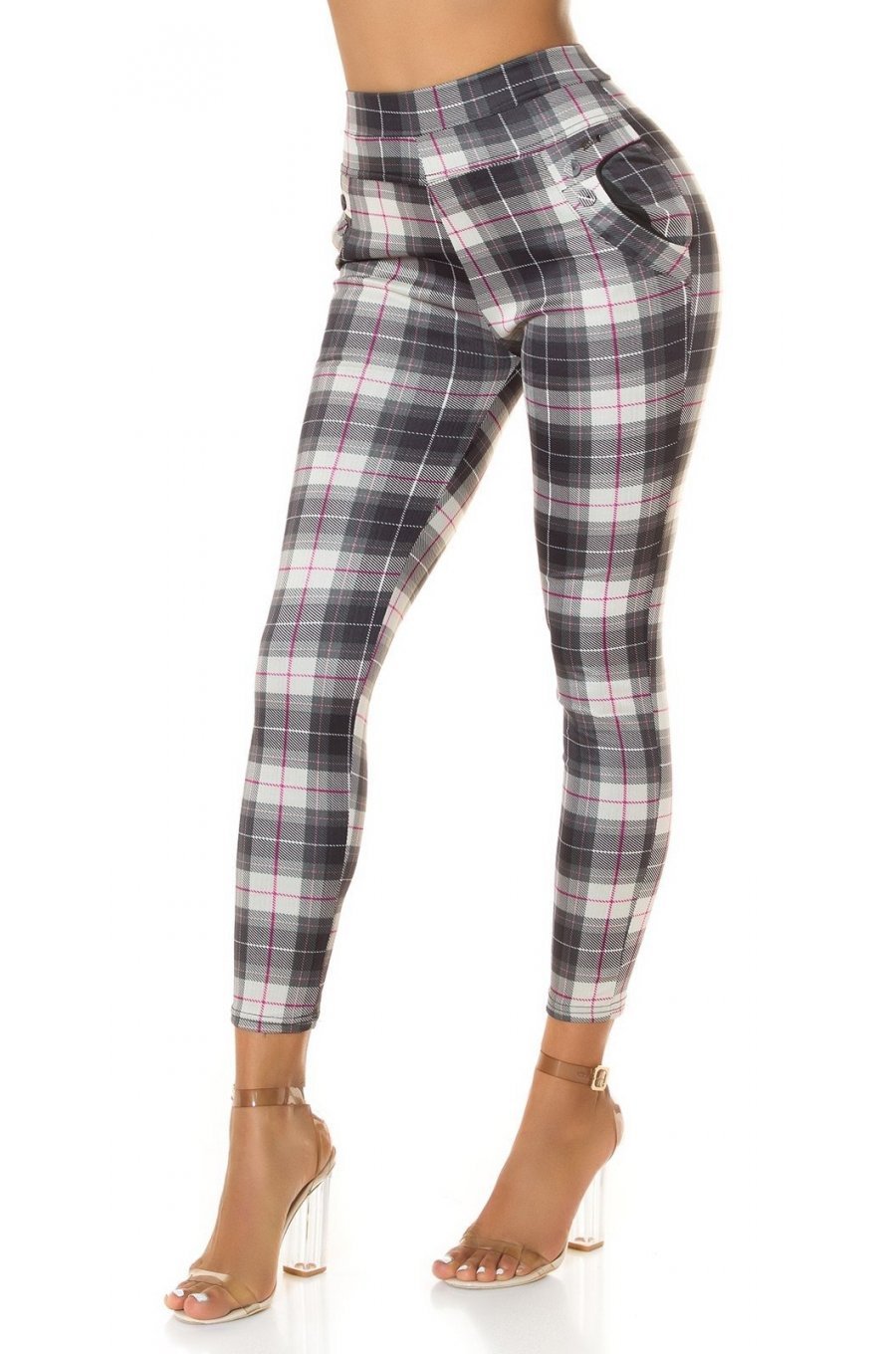 Pantaloni dama mulati, in carouri, bej, cu talia inalta, Daren Pantaloni dama mulati, in carouri, bej, cu talia inalta, Daren 1 - jojofashion.ro