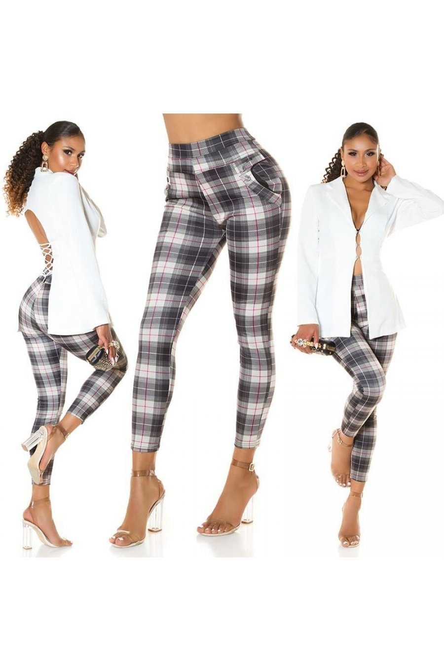 Pantaloni dama mulati, in carouri, bej, cu talia inalta, Daren Pantaloni dama mulati, in carouri, bej, cu talia inalta, Daren 5 - jojofashion.ro