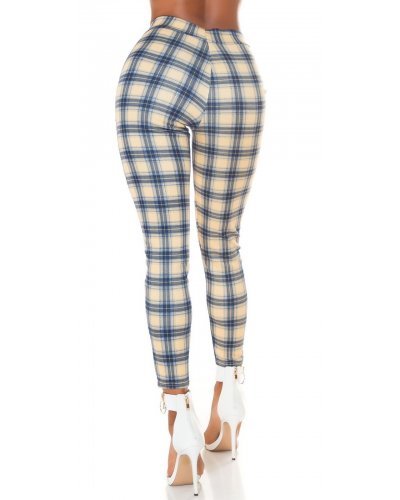 Pantaloni dama mulati, in carouri, bleumarin navy, cu talia inalta, treggings, Sude - jojofashion.ro