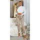 Pantaloni dama mulati, in carouri, cappuccino, cu talia inalta, treggings, Sude 4 - jojofashion.ro