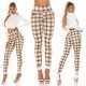 Pantaloni dama mulati, in carouri, cappuccino, cu talia inalta, treggings, Sude 8 - jojofashion.ro