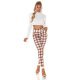Pantaloni dama mulati, in carouri, maro, cu talia inalta, treggings, Sude 6 - jojofashion.ro
