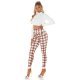 Pantaloni dama mulati, in carouri, maro, cu talia inalta, treggings, Sude 7 - jojofashion.ro
