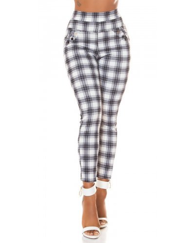 Pantaloni dama mulati, in carouri, negri, cu talia inalta, treggings, Sude - jojofashion.ro
