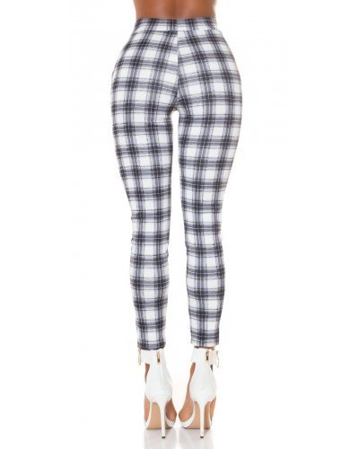 Pantaloni dama mulati, in carouri, negri, cu talia inalta, treggings, Sude - jojofashion.ro
