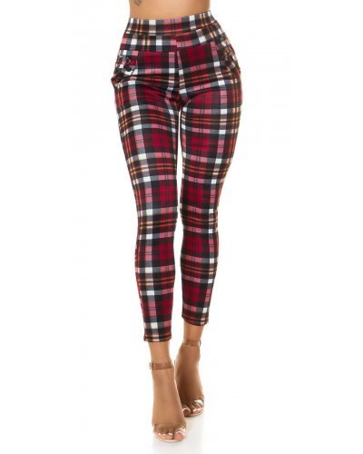 Pantaloni dama mulati, in carouri, rosii, cu talia inalta, Daren - jojofashion.ro