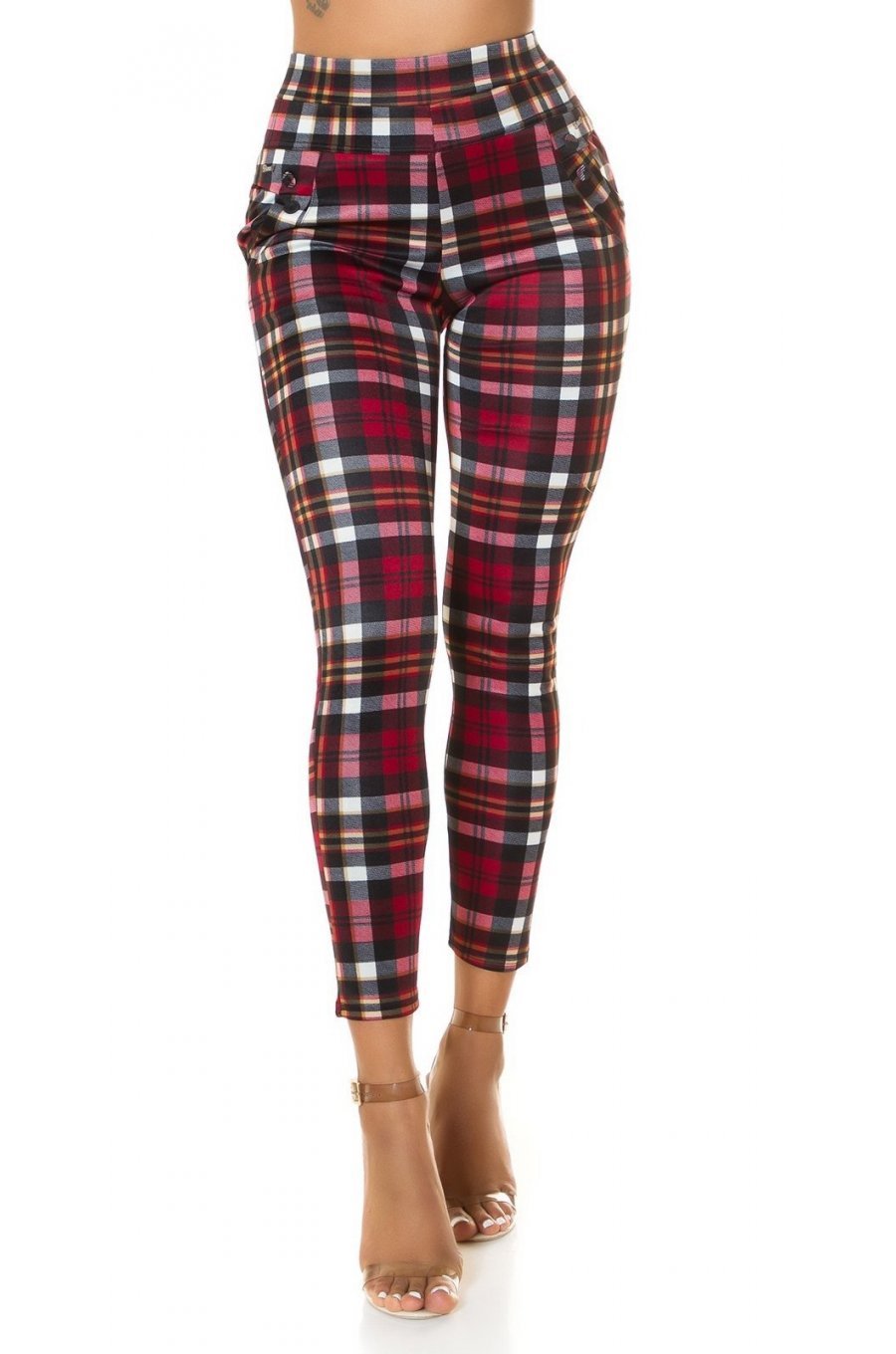 Pantaloni dama mulati, in carouri, rosii, cu talia inalta, Daren Pantaloni dama mulati, in carouri, rosii, cu talia inalta, Daren 1 - jojofashion.ro