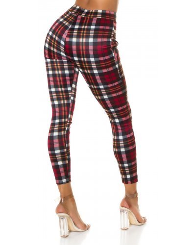 Pantaloni dama mulati, in carouri, rosii, cu talia inalta, Daren - jojofashion.ro