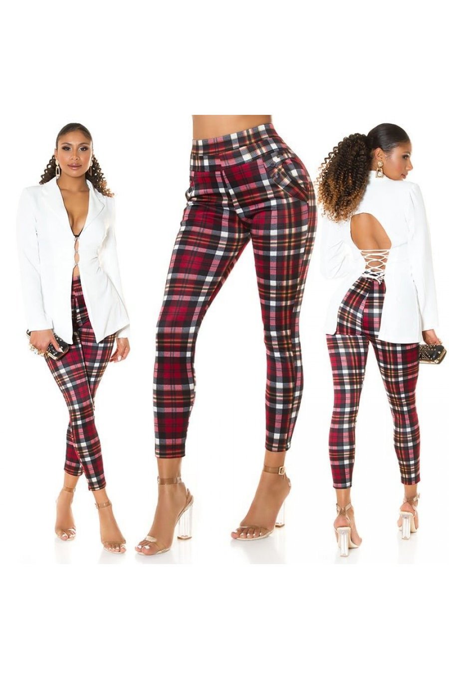 Pantaloni dama mulati, in carouri, rosii, cu talia inalta, Daren Pantaloni dama mulati, in carouri, rosii, cu talia inalta, Daren 5 - jojofashion.ro