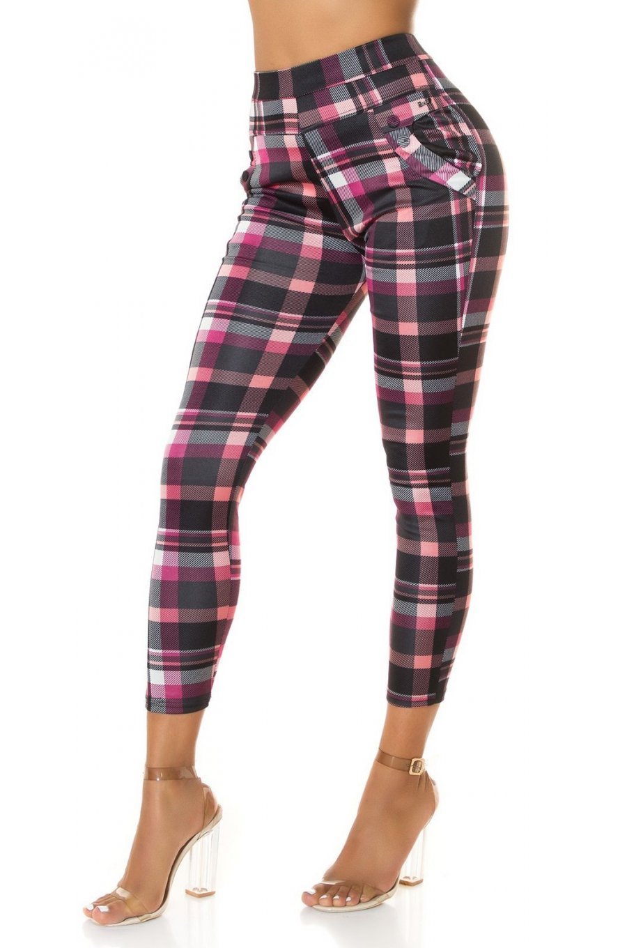 Pantaloni dama mulati, in carouri, roz, cu talia inalta, Daren Pantaloni dama mulati, in carouri, roz, cu talia inalta, Daren 1 - jojofashion.ro