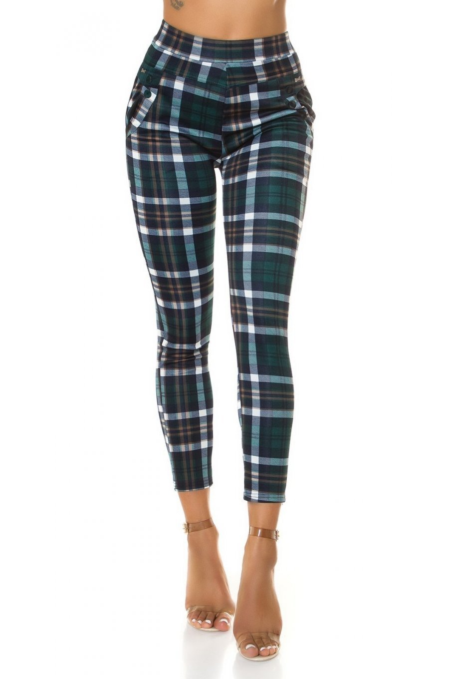 Pantaloni dama mulati, in carouri, verzi, cu talia inalta, Daren Pantaloni dama mulati, in carouri, verzi, cu talia inalta, Daren 1 - jojofashion.ro