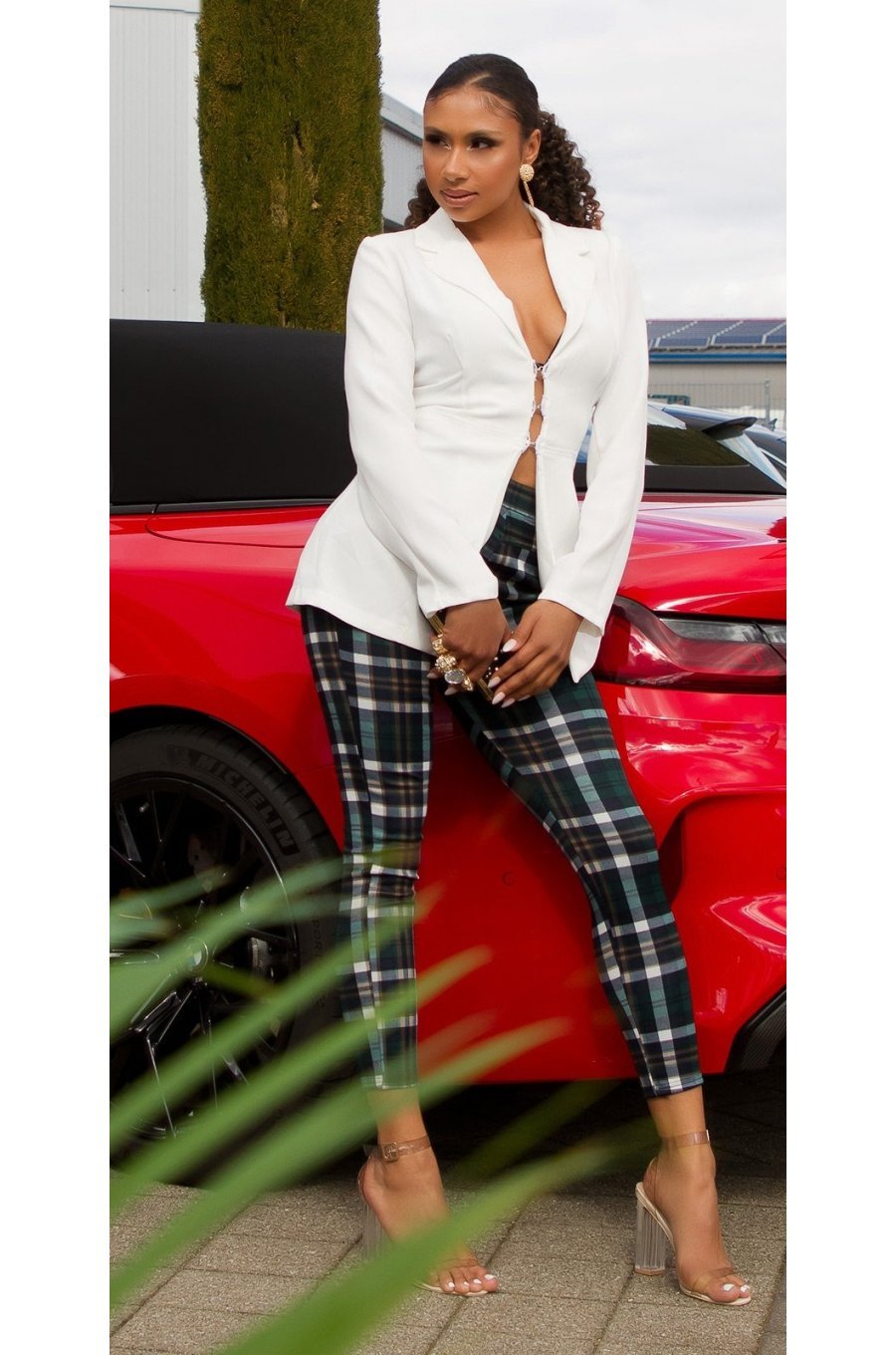 Pantaloni dama mulati, in carouri, verzi, cu talia inalta, Daren Pantaloni dama mulati, in carouri, verzi, cu talia inalta, Daren 3 - jojofashion.ro