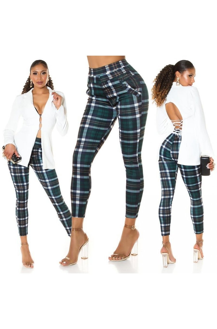 Pantaloni dama mulati, in carouri, verzi, cu talia inalta, Daren Pantaloni dama mulati, in carouri, verzi, cu talia inalta, Daren 5 - jojofashion.ro