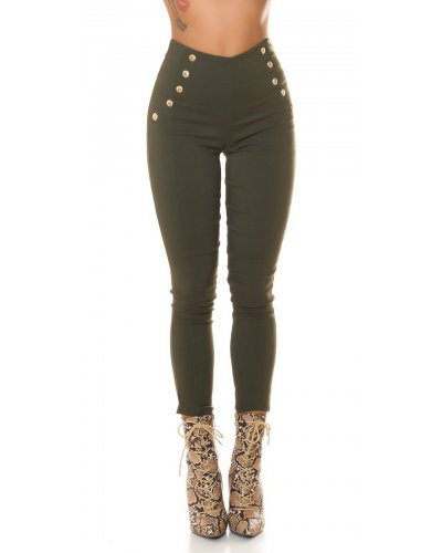 Pantaloni dama mulati, kaki, cu talia inalta, Numaky - jojofashion.ro