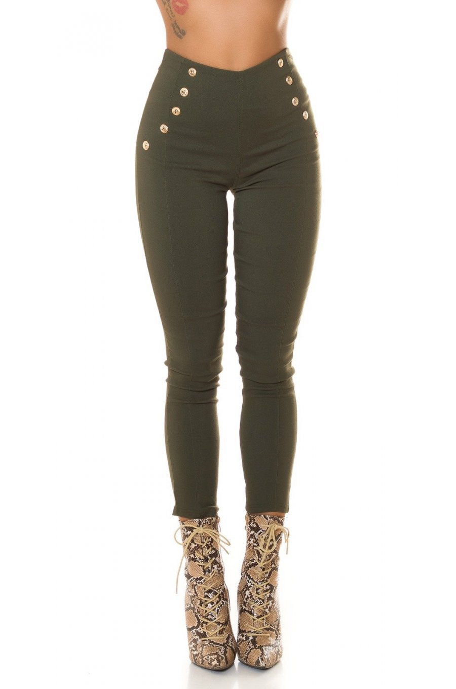 Pantaloni dama mulati, kaki, cu talia inalta, Numaky Pantaloni dama mulati, kaki, cu talia inalta, Numaky 1 - jojofashion.ro