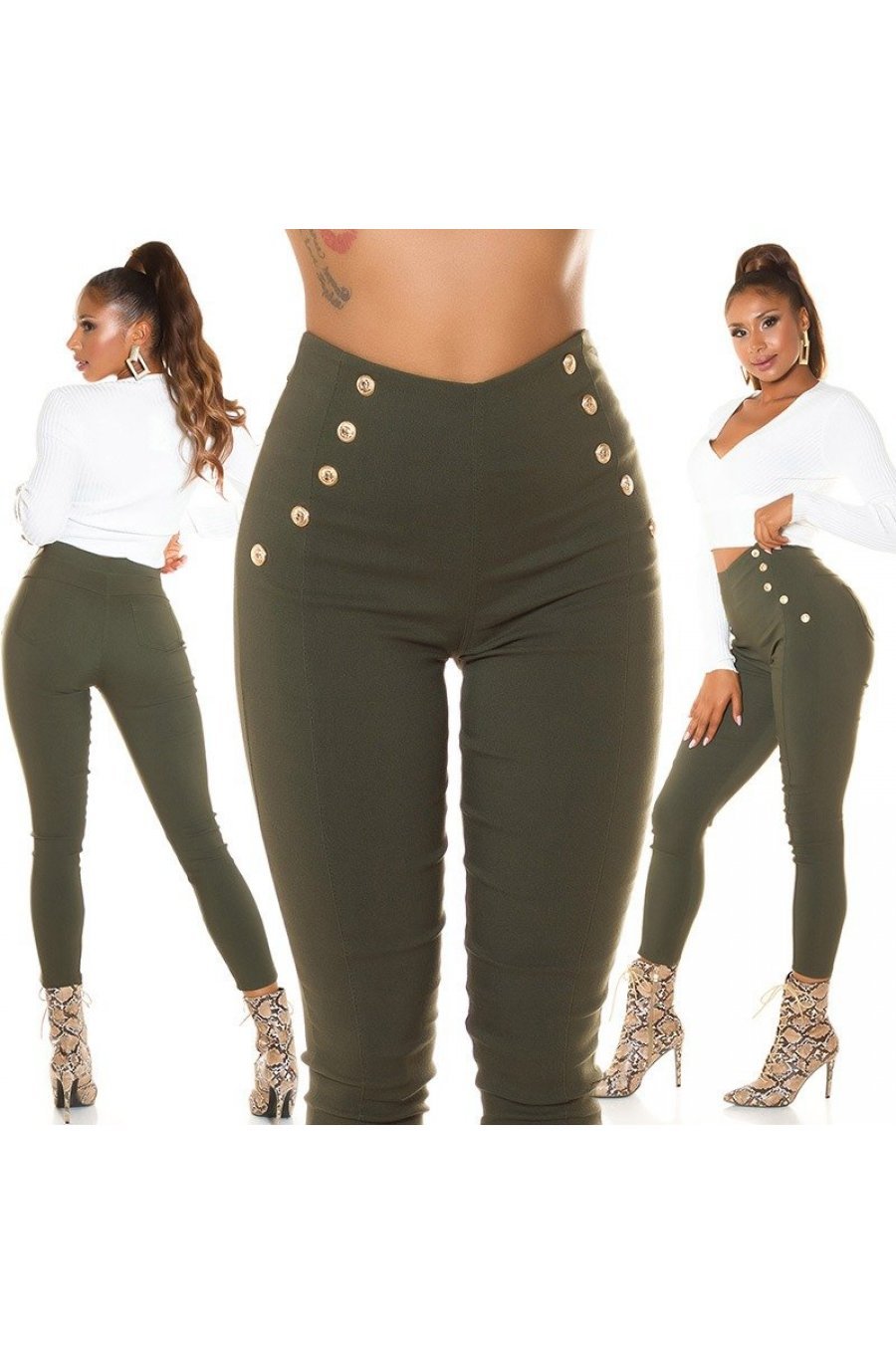 Pantaloni dama mulati, kaki, cu talia inalta, Numaky Pantaloni dama mulati, kaki, cu talia inalta, Numaky 6 - jojofashion.ro