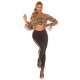 Pantaloni dama mulati, negri, cu talie inalta si dunga leopard print, Geovana 5 - jojofashion.ro