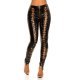 Pantaloni dama mulati, negri, din latex, cu siret pe picior, Margriet 2 - jojofashion.ro