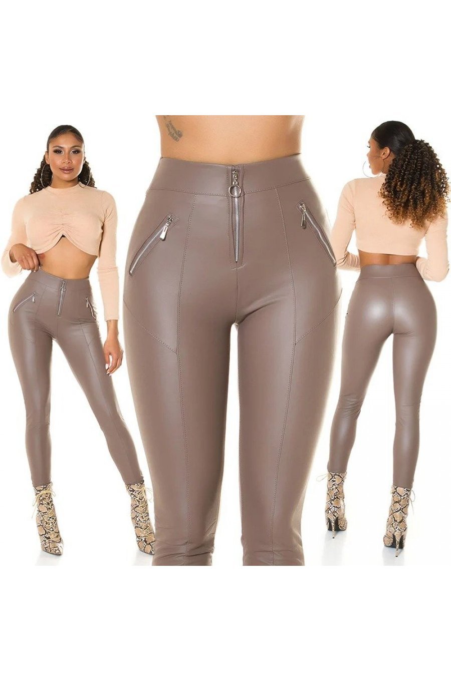 Pantaloni dama mulati piele eco cappuccino Lokna 5 - jojofashion.ro
