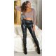 Pantaloni dama negri, imitatie piele, cu banda lata in talie, Veela 4 - jojofashion.ro