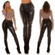 Pantaloni dama negri, imitatie piele, cu banda lata in talie, Veela 10 - jojofashion.ro